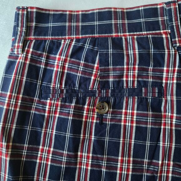 J.Crew Gramercy Tartan Plaid Chino Shorts - Red Blue Waist 35 9" Inseam Cotton - Picture 3 of 5